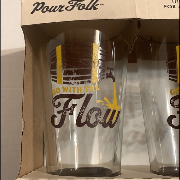 NOS 30Watt Vintage 2 Pour Folk Pint Beer glasses 'Go with the Flow' Brown yellow - Picture 3 of 7